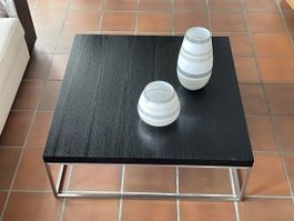 Couchtisch, quadratisch, Eiche schwarz, Gestell Edelstahl