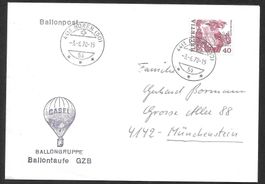 Ballonpostbrief Ballontaufe GZB Büren (SO) 3.6.1978