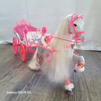 Barbie Pferd Blizzard mit Kutsche/Schlitten