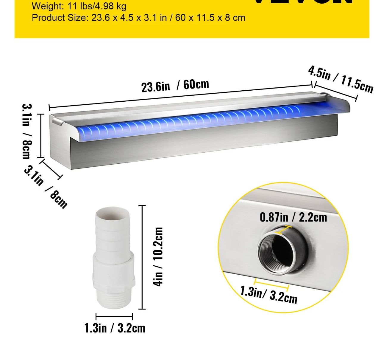 Stagni & Fontane ornamentali: + VEVOR 60cm Schwalldusche mit LED Wasserfall Edelstahl Pool – Nuovo e nell'imballaggio originale da Amriswil venduto da JaJa-Express 6