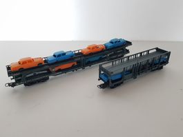 2x Lima Autotransportwagen mit Oldtimer Autos Spur H0/ HO