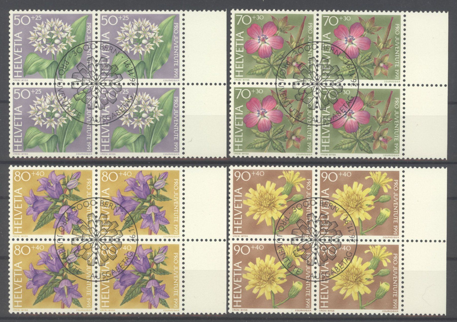 Alle Briefmarken: 1991, Pro Juventute, Viererblöcke, ET – Gebraucht aus Willisau von Vollstempel