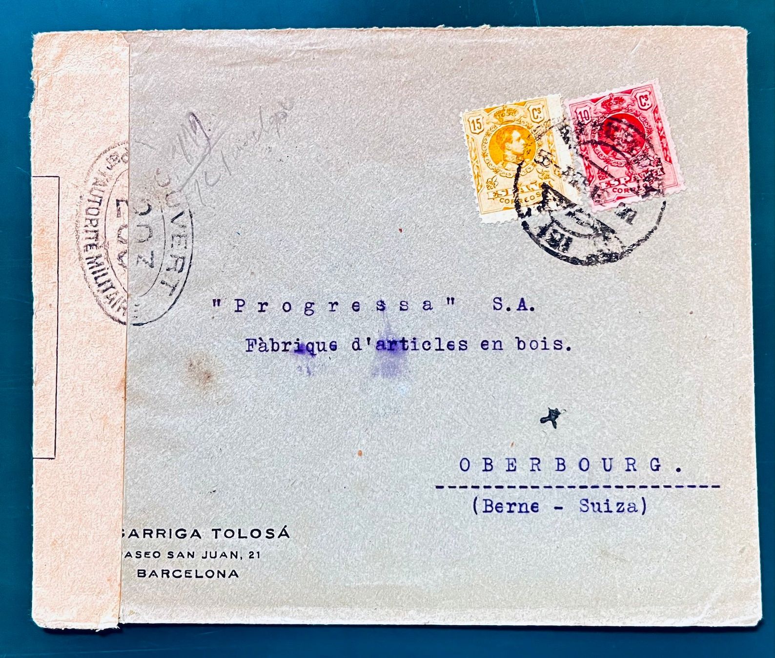Alle Briefmarken: Briefmarken Spanien 1916 auf Kuvert – Gebraucht aus Laupen BE von Seri54