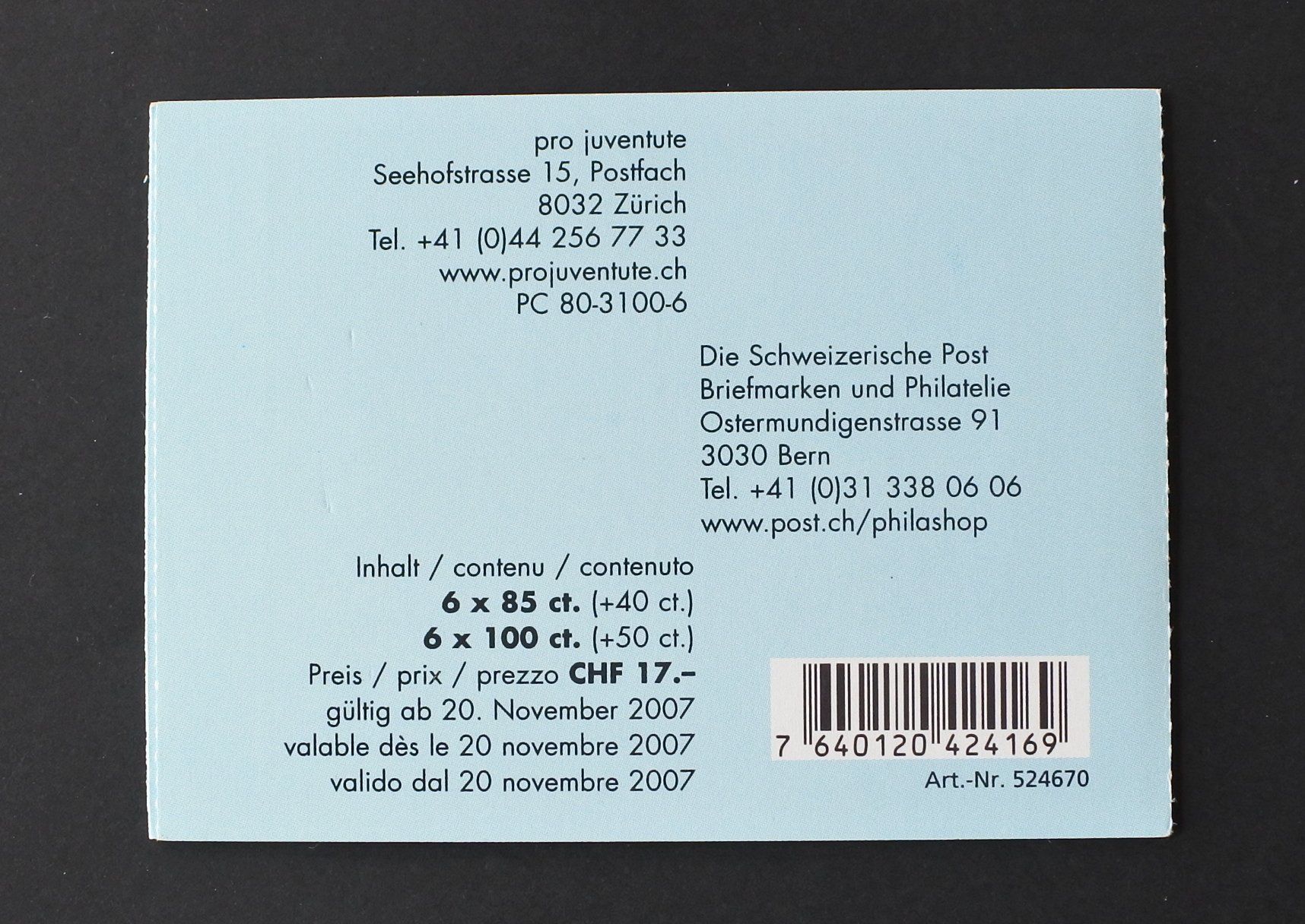 Tous les timbres: 2007 Pro Juventute Markenheftchen ** – Neuf (Voir description) à Lugano par fc2017 1
