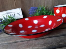 antiker Email-Schale Suppe-Teller Emaille Tupfen Punken 22cm