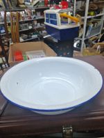 Emaille Schale Schüssel weiss blau Durchmesser 32 cm 