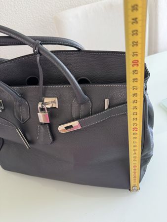 Damen Handtasche grau Leder L 36 cm B 15 cm H 28 cm