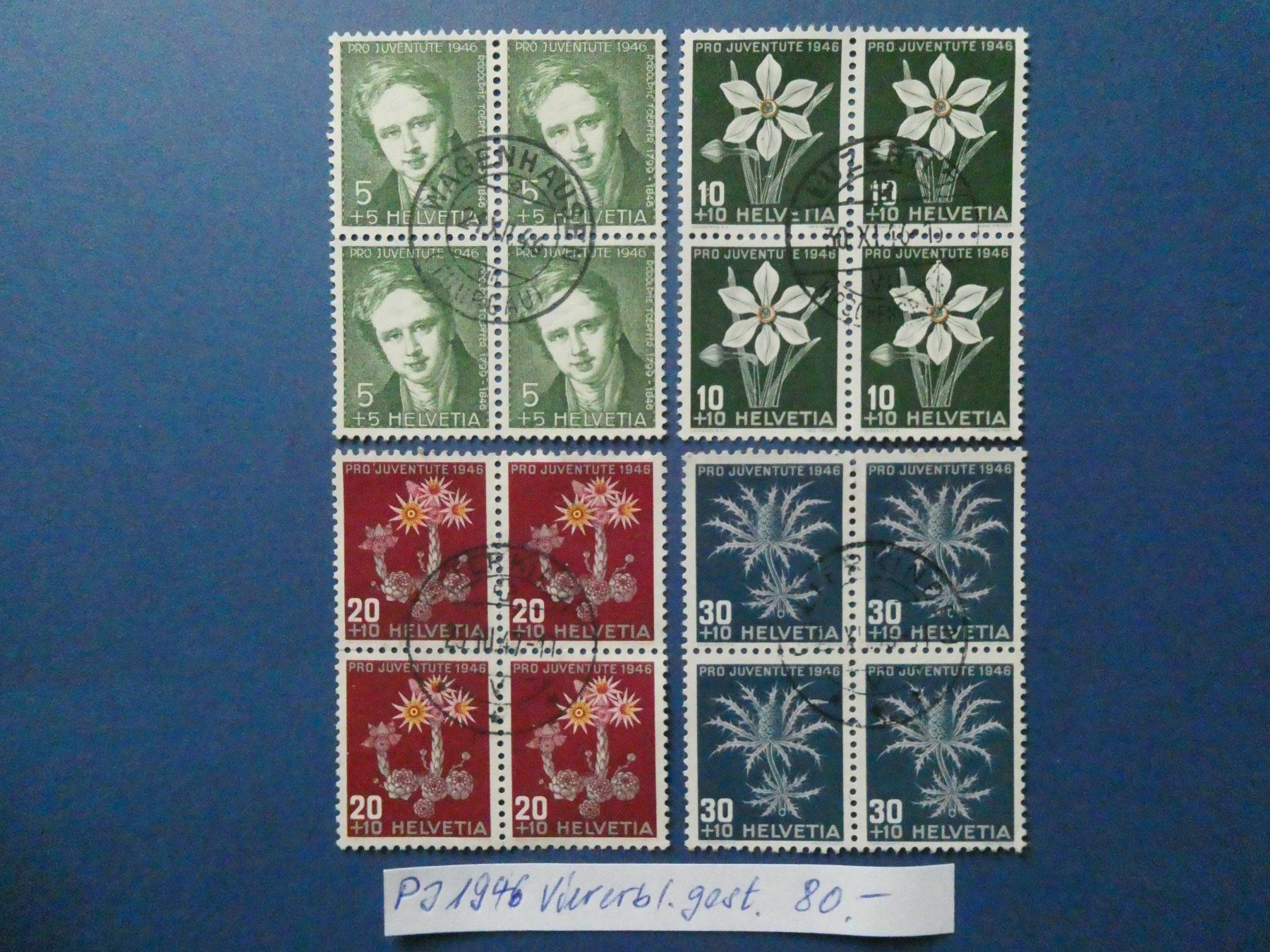 Alle Briefmarken: PJ 1946 Viererblöcke gestempelt – Gebraucht aus Lausen von Herbamare01