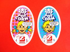 2 Autocollants, aufkleber, sticker,TOY TOY Pop Corn, Zweifel