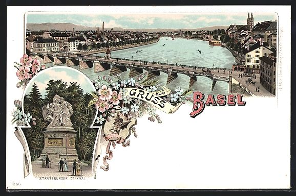 Cartes postales: Litho Basel, Strassburger Denkmal, Fluss – D'occasion à Berlin par bartko-reher