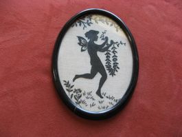 Bild, alte Stickerei auf Stoff, Elfe, Engel