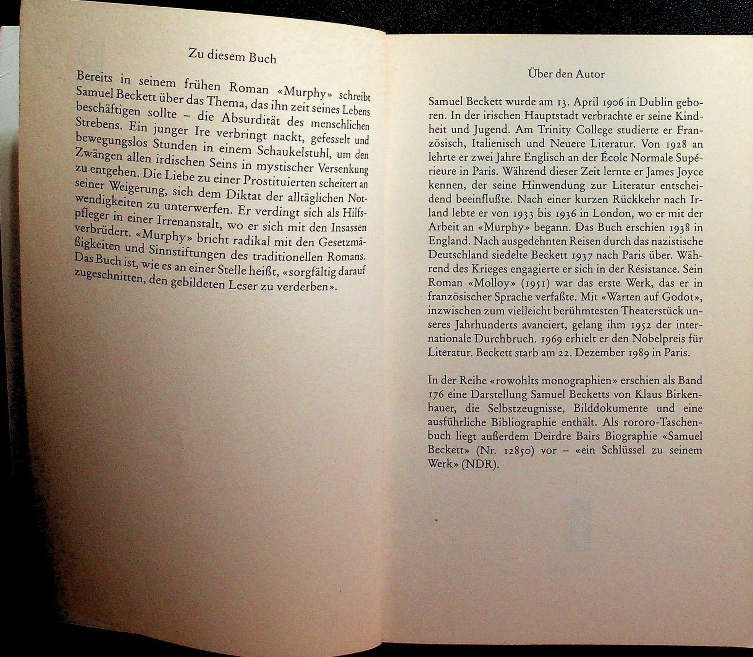 Livres: Samuel Becket Murphy TB  Rowohlt  1994 – D'occasion à Reitnau par Zaomir 2