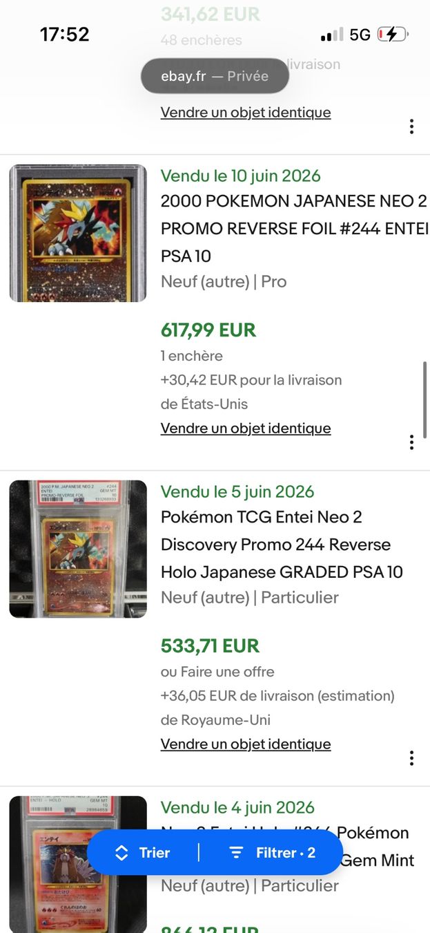 Pokémon Carte collezionabili: Entei #244 PSA 10 – Nuovo e nell'imballaggio originale da Vouvry venduto da luc_h2bm 2