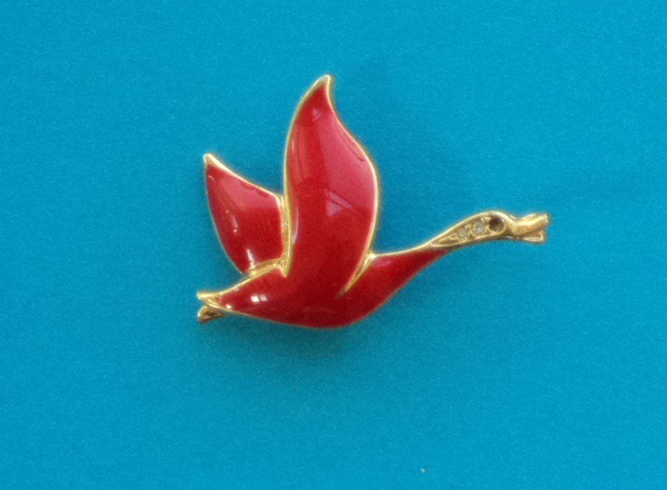 Spille & Fermagli: der rote Kranich : Email-Broche vintage – Usato da Sachseln venduto da bru_pj82