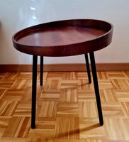 Beistelltisch rund Holz dunkelbraun mit drei Beinen