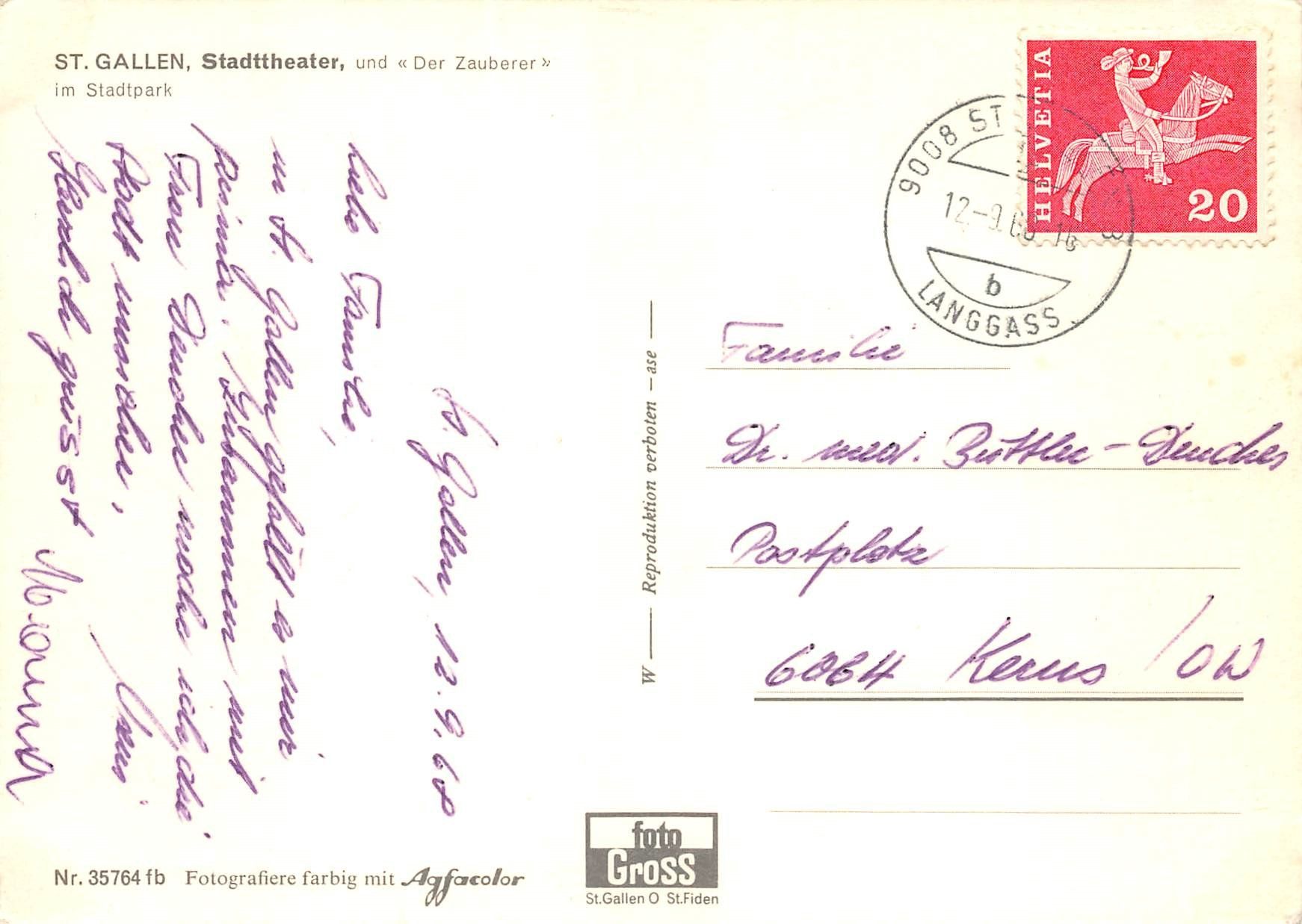 Ansichtskarten: St. Gallen, Stadttheater – Gebraucht aus Ottikon b.Kemptth. von Neptun1974 1