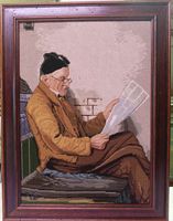 Stickbild nach Albert Anker «Zeitungsleser»