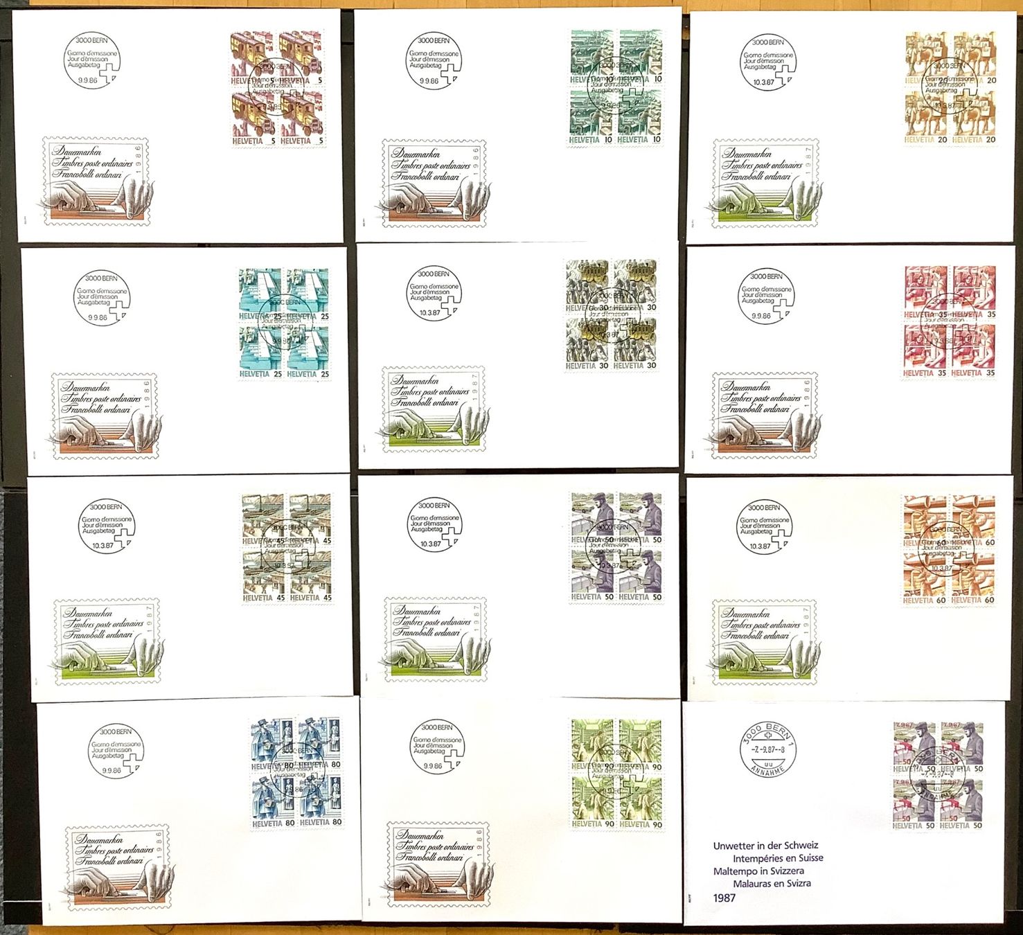 Tutti i francobolli: Schweiz 1986 -1987  FDC - Postbeförderung 4er ET – Nuovo (secondo la descrizione) da Liestal venduto da Pep3