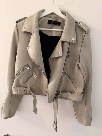 Zara Bikerjacke in Beige  Wildleder-Optik, Gr. L