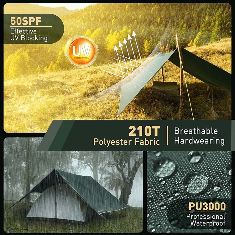 Desoto Outdoortarp – Wasserdichte Überdachung Für Camping, Picknick & Garten, 5x5m, Ultraleicht & UV50+