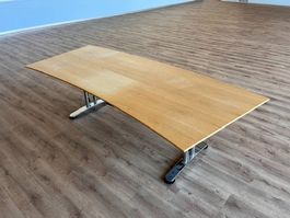 Bürotisch Buche höhenverstellbar mit Kurbel Metallfuss