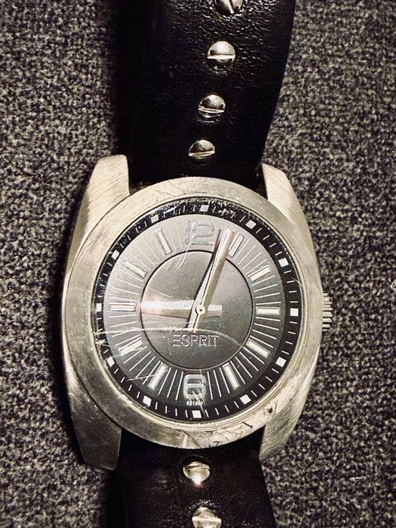 Esprit Damenuhr, Silber/Schwarz, Lederarmband, (Usato) a