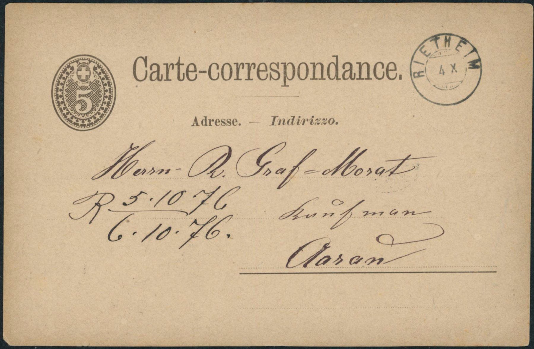 Alle Briefmarken: AG Rietheim - Zwergstempel - Karte – Gebraucht aus Schindellegi von leecollect