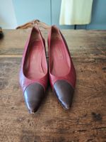 Sergio Rossi, Kidden Heels, rot mit brauner Spitze, Gr. 38