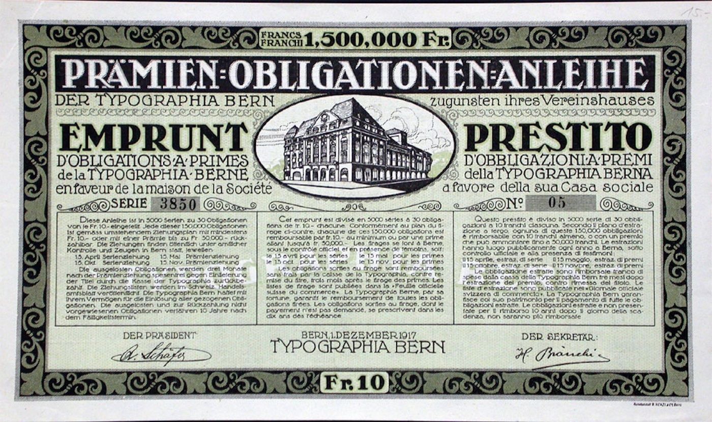 Documenti: Typographia Bern, Bern - 1917 – Usato da Solothurn venduto da Sgasche
