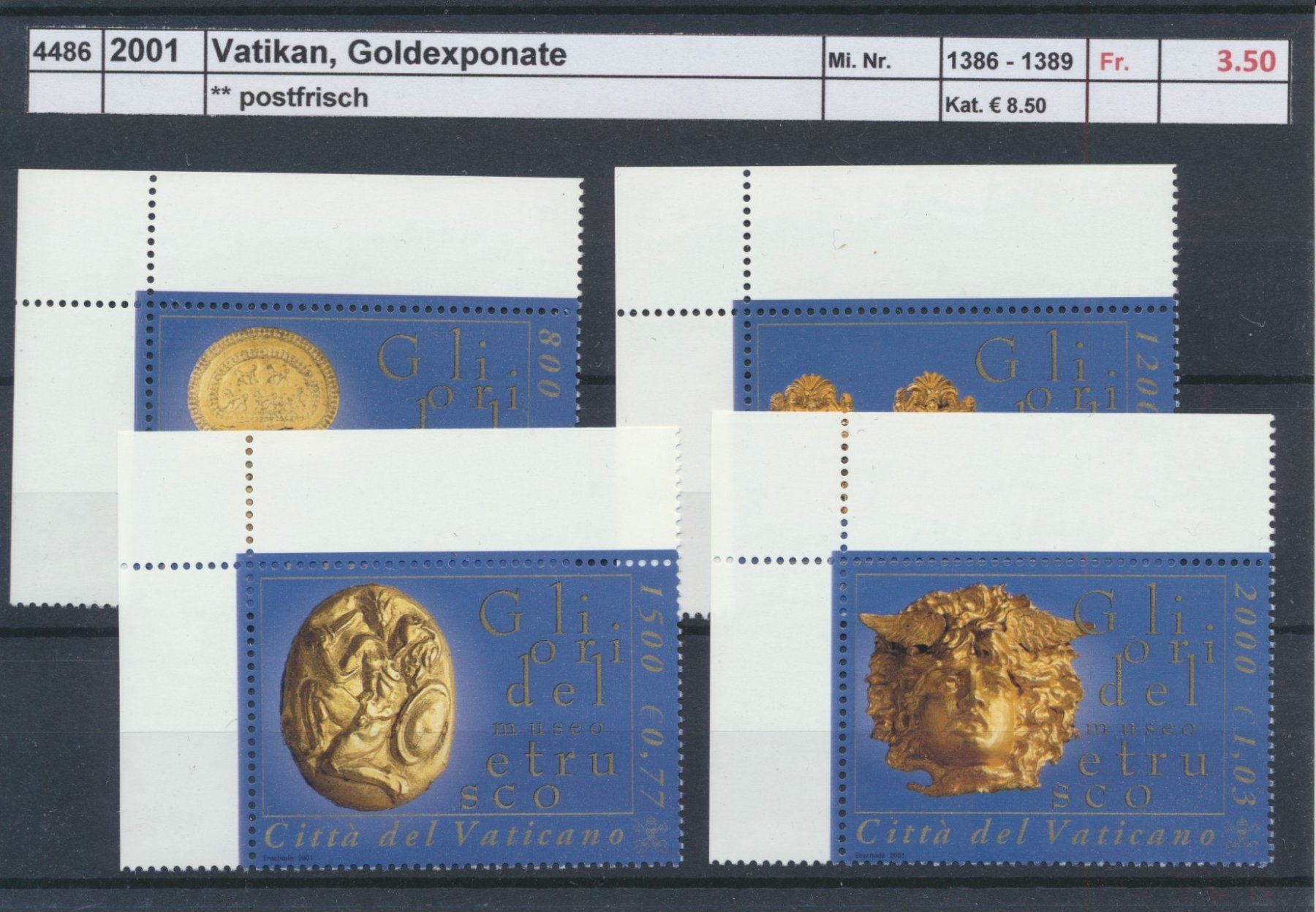 Tutti i francobolli: 2001 Vatikan, "Goldexponate", ** postfrisch – Nuovo (secondo la descrizione) da Winterthur venduto da Zupogeru
