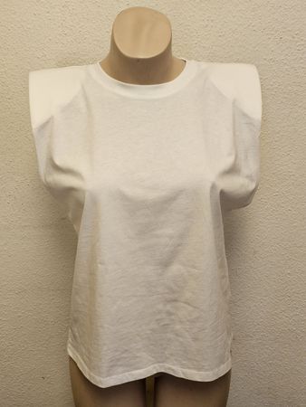ZARA Damen T-Shirt mit Schulterpolstern Weiß Gr. M 100% Baum