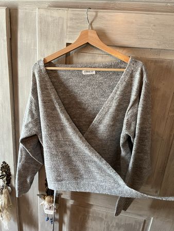 Damen Strickjacke Wickeloptik Grau Grösse M