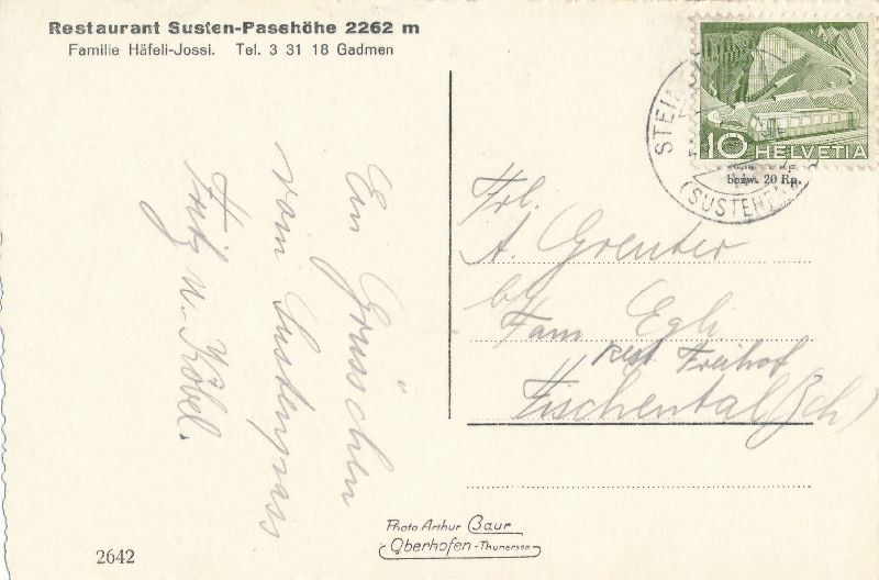 Cartoline postali: Susten Passhöhe Rest. c1955 – Usato da Emmenbrücke venduto da teestube 1