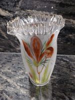 Glasvase mit Blumenmotiv, Handbemalt, Vintage, Top Zustand!