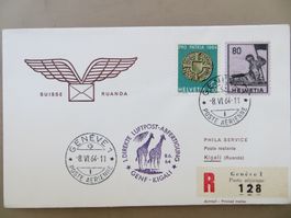 Luftpostbrief (Erstflug) Genf – Kigali 1964