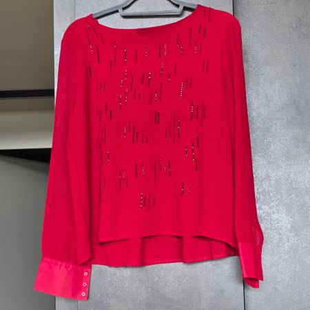 🐸 ROTE BLUSE M WEICH FALLEND MIT GLITZERSTEINCHEN
