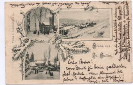 3-Bild-Jugenstil-AK Gruss aus ST. GALLEN Park, Ost-Seite