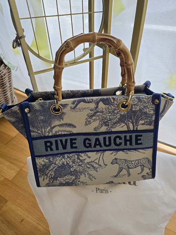 RIVE GAUCHE Stylish women's bag, bamboo handles, blue/white (Neu ...