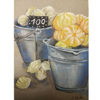 Neu! Original Soft-Pastellbild signiert. "Fruit Market"