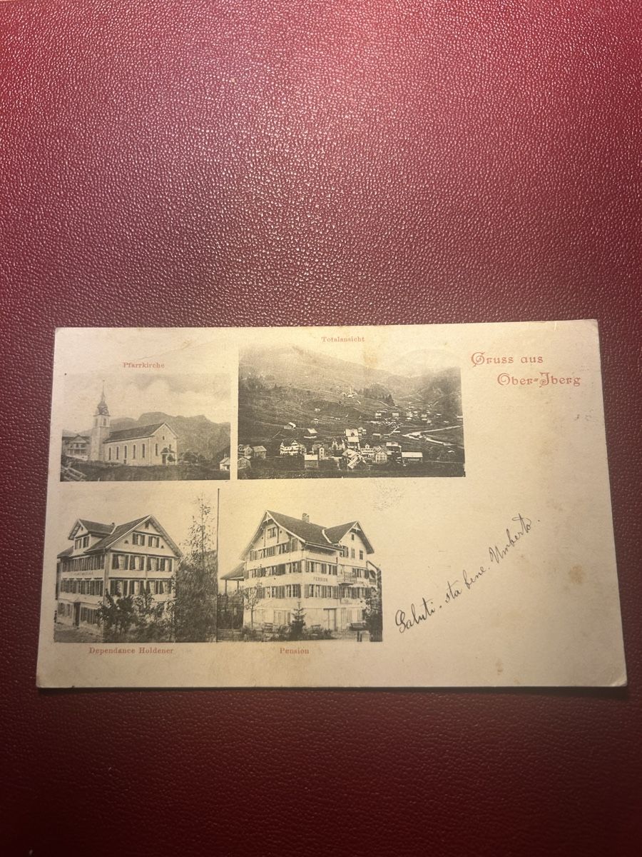 Ansichtskarten: Gruss aus Oberiberg 1901 – Gebraucht aus Breganzona von Milesbo
