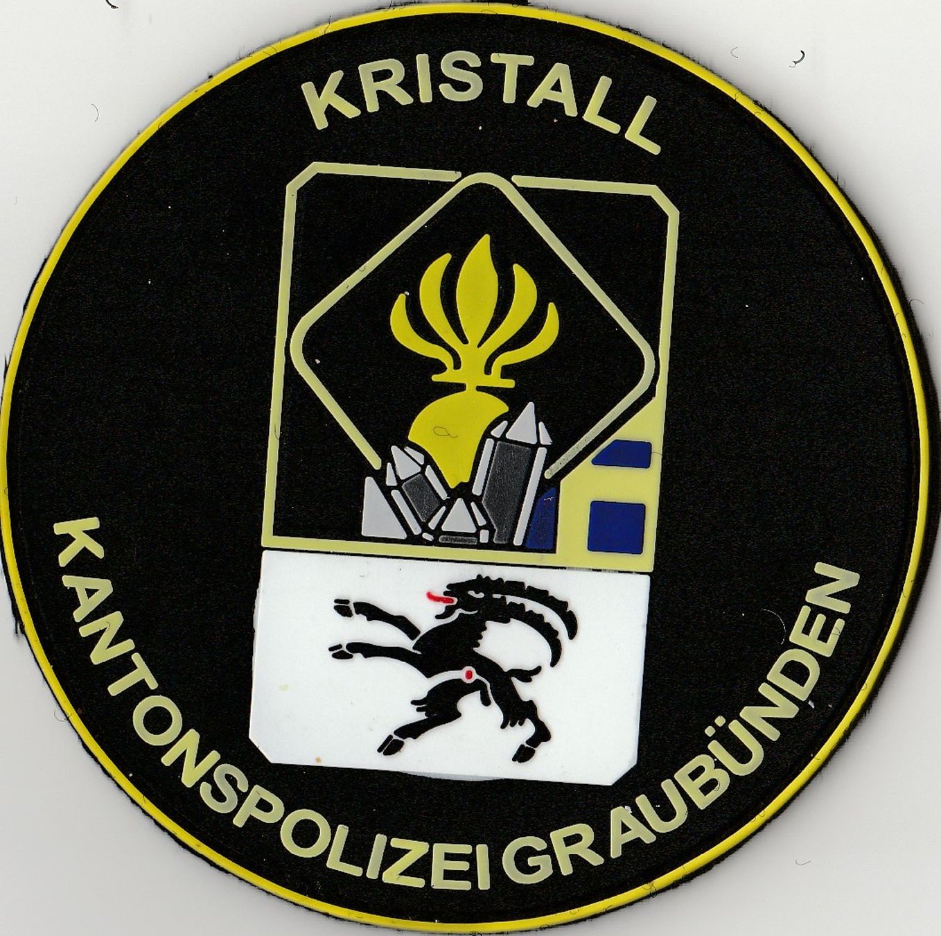 Swiss Placchette & Badge: KaPo GR Kristall Polizei-Abzeichen Patch mit Klett. – Nuovo e nell'imballaggio originale da Emmenbrücke venduto da F.ingl-1947