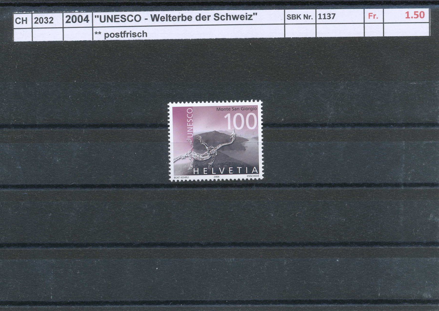 Tutti i francobolli: 2004 "UNESCO - Welterbe der Schweiz", ** postfrisch – Nuovo (secondo la descrizione) da Winterthur venduto da Zupogeru