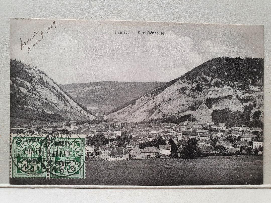 Cartoline postali: FLEURIER  -  Vue Générale - 1907 – Usato da Delémont venduto da Domdom1