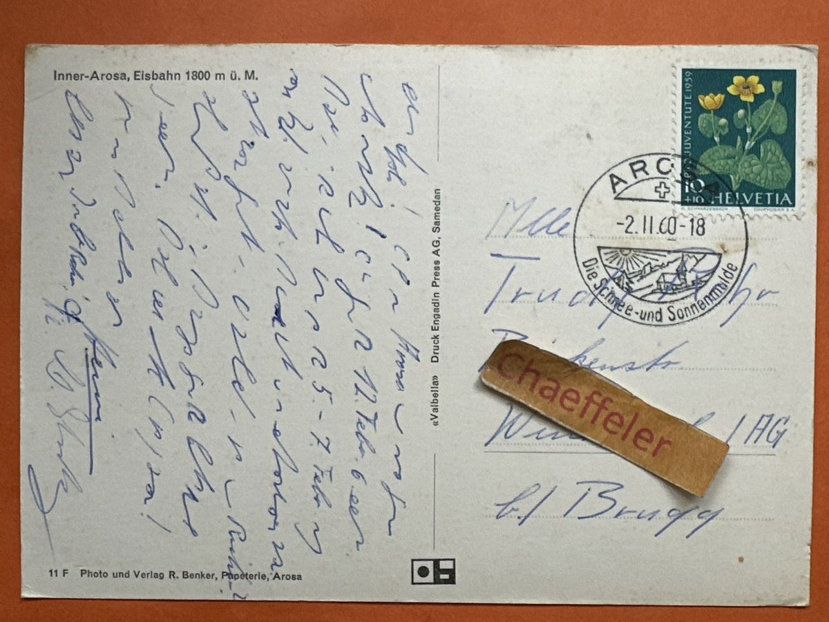 Ansichtskarten: 1960 Inner-Arosa, Eisbahn – Gebraucht aus Zürich von Chaeffeler 1