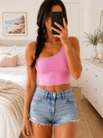 Rosa One-Shoulder Top Gr. M - Stretch - Y2K Style