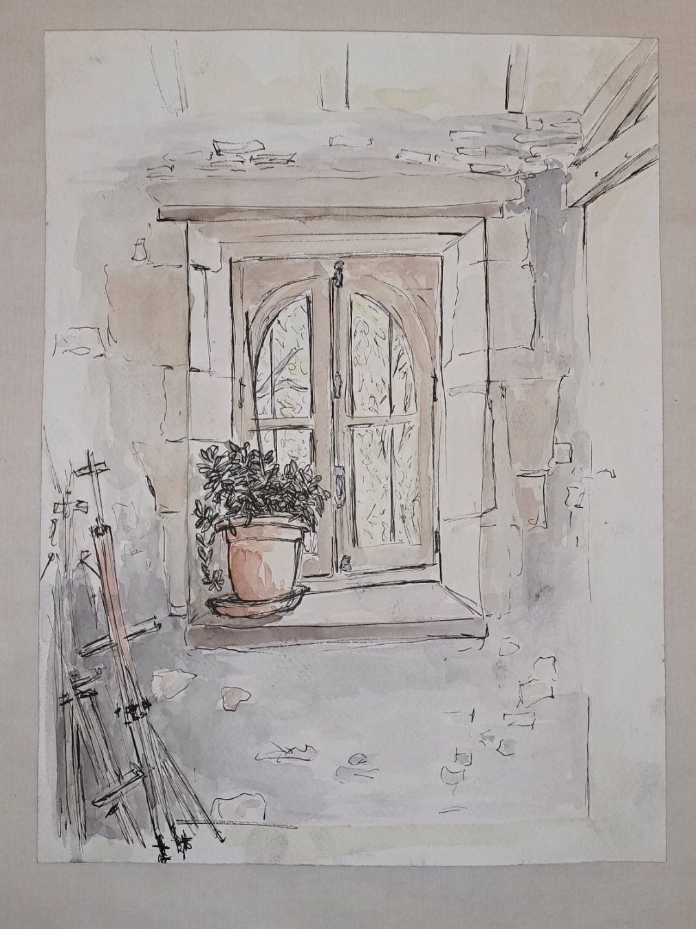 Dipinti: Studie "Fenster im Malstudio", Aquarell / Tusche – Usato da Basel venduto da ann_frw2