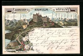 Litho Rigi-Kulm, Schreiber's Hotel, Hote