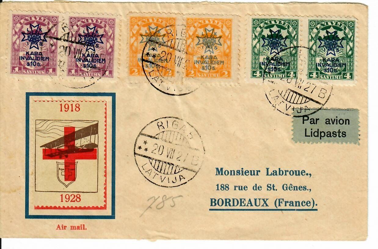 Tutti i francobolli: Flugpost mit Vignette  1927  Riga nach Frankreich – Usato da Hochdorf venduto da Ziegel-16