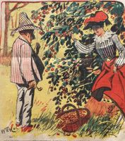 Lucien Henry Weiluc (1873-1947), Farblithographie, Kirschen