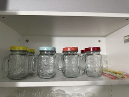 6x Mason Jar Trinkgläser mit Henkel, Deckel & Strohhalmen